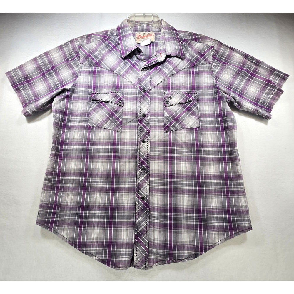 Wrangler American Cowboys Mens Large Purple Plaid Western Snap Shirt MV3043M